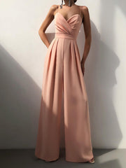 Jumpsuit Damen | Tiefer V-Ausschnitt & Weites Bein – Rosa