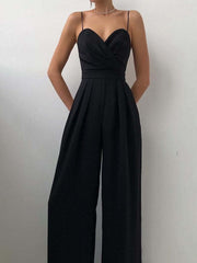 Jumpsuit Damen | Tiefer V-Ausschnitt & Weites Bein – Schwarz