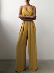 Jumpsuit Damen | Tiefer V-Ausschnitt & Weites Bein – Gelb