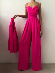 Jumpsuit Damen | Tiefer V-Ausschnitt & Weites Bein – Dunkelrosa