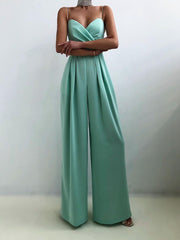 Jumpsuit Damen | Tiefer V-Ausschnitt & Weites Bein – Hellblau