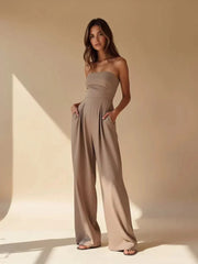Jumpsuit Damen | Trägerlos & Figurschmeichelnd – Beige