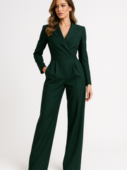 Jumpsuit Damen Wickeloptik | Tailliert & figurstreckendes weites Bein – Grün