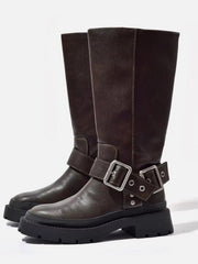 Greta | Damen Robuste Biker-Reitstiefel – Braun