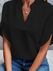 Kurzarm Bluse Damen | Elegant mit V-Ausschnitt & Fledermausärmel – Schwarz