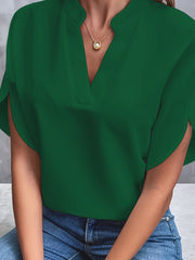 Kurzarm Bluse Damen | Elegant mit V-Ausschnitt & Fledermausärmel – Grün