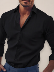Langarm Hemd Herren | Slim Fit Business-Hemd mit Kentkragen – Schwarz