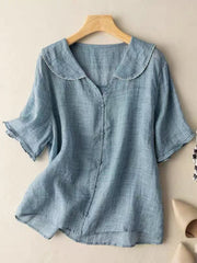 Locker sitzende Vintage-Bluse für Damen mit Knopfverzierung – Blau