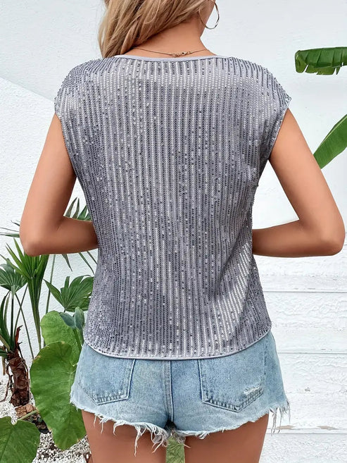 Alva | armellose glitzerbluse für damen mit paillettenoberteil