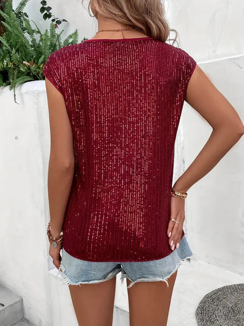 Alva | armellose glitzerbluse für damen mit paillettenoberteil
