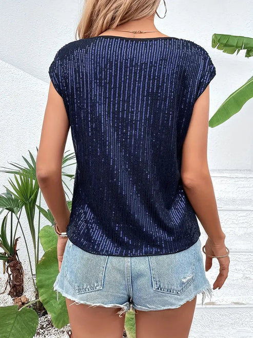 Alva | armellose glitzerbluse für damen mit paillettenoberteil