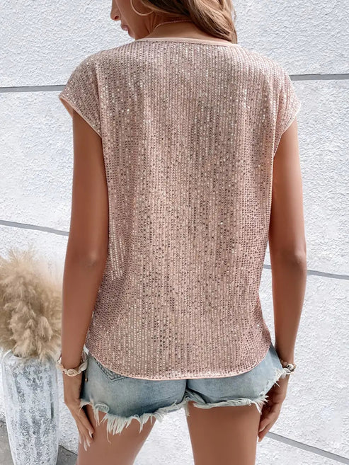 Alva | armellose glitzerbluse für damen mit paillettenoberteil