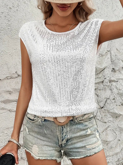 Alva | armellose glitzerbluse für damen mit paillettenoberteil