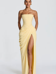 Olivia | Damen-Maxikleid mit Schnürung und seitlichem Schlitz – Gelb