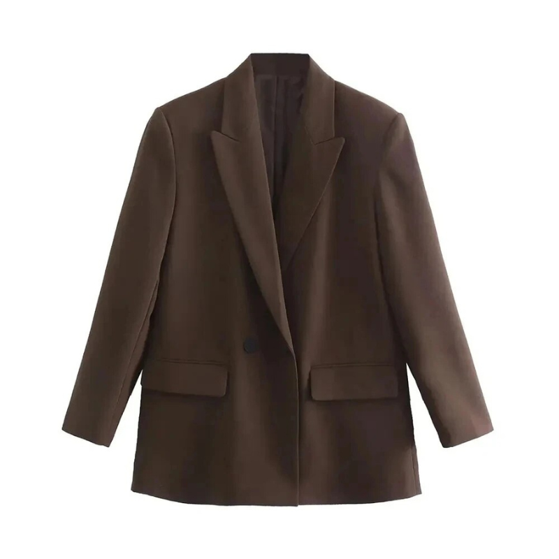Oversized Damenblazer Beige – Vegan Lederoptik, Frühling