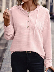 Damen Texturierter Kapuzenpullover mit Knopfleiste und Oversize-Schnitt Nord Taschen – Rosa