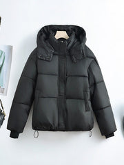 Damen kurze Steppjacke mit herausnehmbarem Kragenpolster – Schwarz