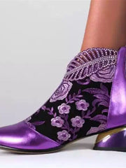 Damen nan bestickte Ankle-Boots mit Samteinsatz Perlenbesatz und skulptiertem Blockabsatz Drune – Lila