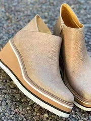 Damen nan Keilabsatz-Stiefelette mit verstecktem Plateau und elastischen Einstiegsleisten Drune – Apricot