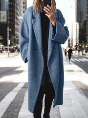 Damen Oversize-Longcoat aus Wollmix mit überschnittener Schulter und minimalistischer Knopfleiste Nord Taschen – Ozeanblau