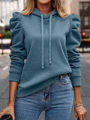 Damen Kapuzenpullover mit Kordelzug – Pfauenblau