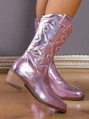 Damen nan Cowboystiefel mit mittelhohem Blockabsatz und seitlichem Reißverschluss Drune – Rosa