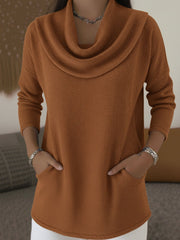 Damen Kuscheliger Feinstrick-Pullover mit Schalkragen und Eingrifftaschen Nord Taschen – Karamell