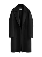 Damen Longline Wollmix-Mantel mit Oversize-Revers und aufgesetzten Taschen Nord Taschen – Schwarz