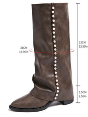 Damen Stiefel mit Perlenschmuck und rutschfester Sohle – Braun