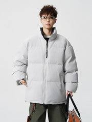 Herren Kurz geschnittene Oversize Steppjacke mit hohem Kragen Nord Taschen – Hellwolkengrau
