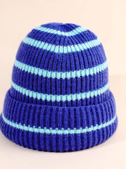 Damen Beanie-Mütze gestreift mit weichem Innenfutter – Blau