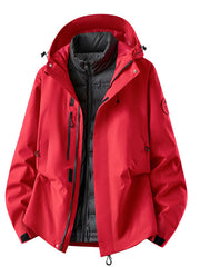 Herren wasserdichte Outdoorjacke mit abnehmbarer Fleece-Innenjacke Nord Taschen – Daunenfutter – Leuchtendrot