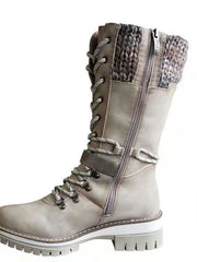 Damen nan hoher Schnürstiefel mit Strickbündchen, robuster Profilsohle und seitlichem Reißverschluss Drune – Hellgrau