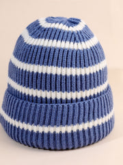 Damen Beanie-Mütze gestreift mit weichem Innenfutter – Grau-blau