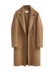 Damen Longline Wollmix-Mantel mit Oversize-Revers und aufgesetzten Taschen Nord Taschen – Camel