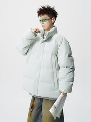 Herren Kurz geschnittene Oversize Steppjacke mit hohem Kragen Nord Taschen – Mondblau