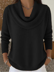 Mirelia - Drapierter Pullover mit Wasserfallkragen – Schwarz