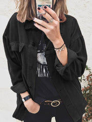 Damen nan Oversize Cordjacke mit aufgesetzten Taschen und klassischer Knopfleiste Drune – Schwarz