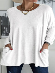 Damen nan oversized Longsleeve-Tunika mit Rundhalsausschnitt, überschnittener Schulter und aufgesetzten Taschen Drune – Weiß