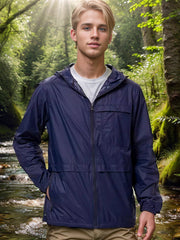Herren Leichte atmungsaktive Outdoor-Windjacke mit Kapuze und Reißverschluss Nord Taschen – Marineblau