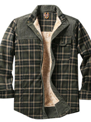 Herren Hemdjacke mit Karomuster und Taschen – Dunkelgrün