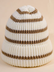 Damen Beanie-Mütze gestreift mit weichem Innenfutter – Khaki