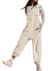 Damen Lässiger Jumpsuit mit praktischen Taschen und elastischem Saum Nord Taschen – Creme