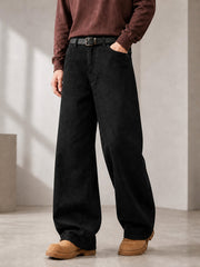 Herren Weite Baumwoll-Jeans mit hohem Bund und Five-Pocket-Design Nord Taschen – Schwarz