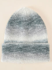 Damen Strickmütze mit Farbverlauf und umschlagbarem Rand – Grau Weiß