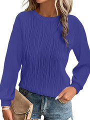 Damen Plissiertes Feinstrick-Longsleeve mit Rundhalsausschnitt Nord Taschen – Royalblau - Sofortversand