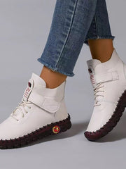 Damen nan knöchelhohe Freizeitboots mit Klettverschluss, elastischer Schnürung und markanter Profilsohle Drune – Weiß