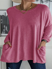 Damen nan oversized Longsleeve-Tunika mit Rundhalsausschnitt, überschnittener Schulter und aufgesetzten Taschen Drune – Lederrot