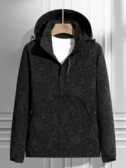 Damen leichte Regen- und Windjacke mit Kapuze und Blattmuster – Herren - Schwarz