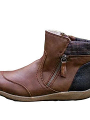 Damen nan lederoptik gefütterte Stiefelette mit seitlichem Reißverschluss und rutschfester Laufsohle Drune – Braun